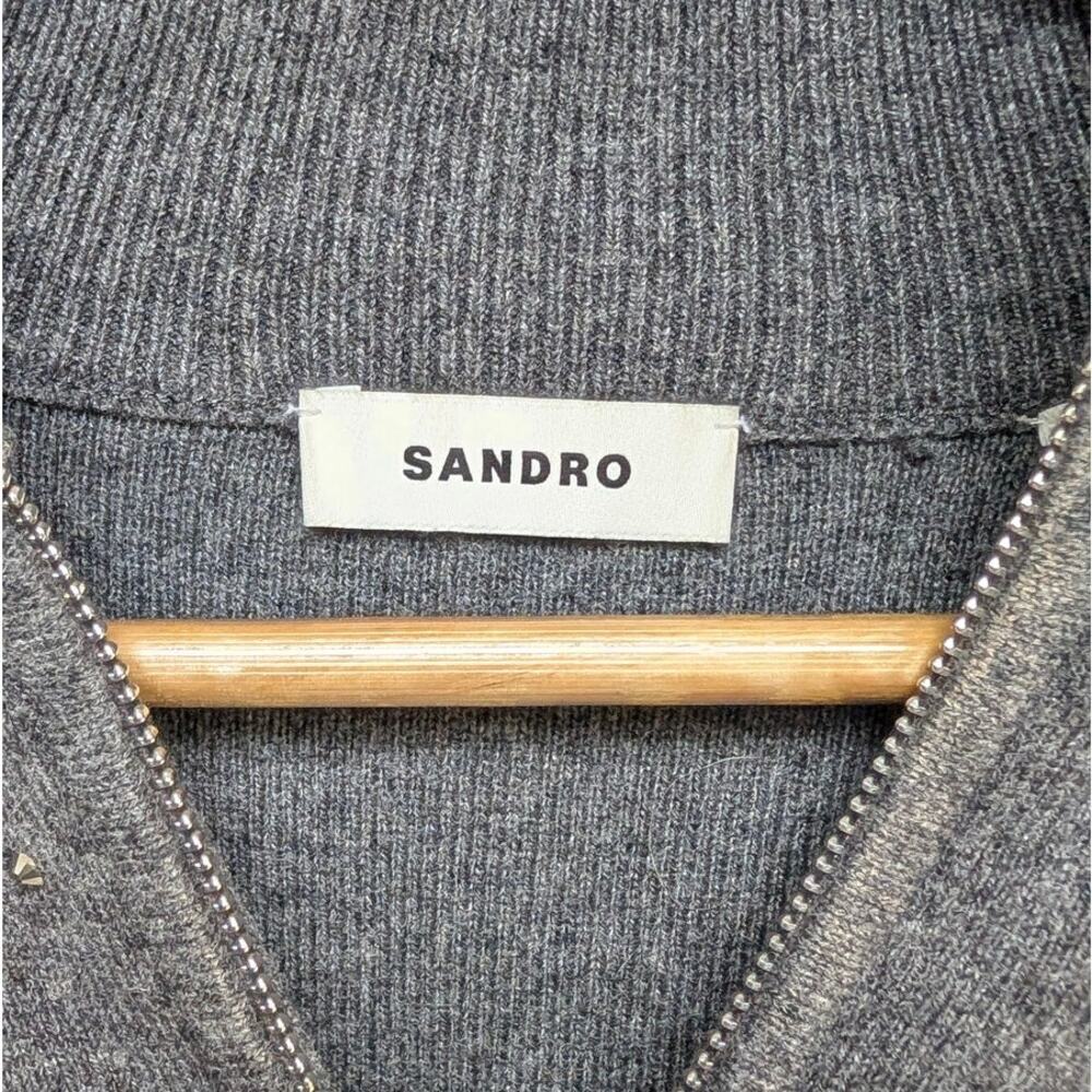 Sandro Osy Rhinestone Quarter Zip Sweater Womens Gray Wool/Cashmere Size 1 - Picture 4 of 10